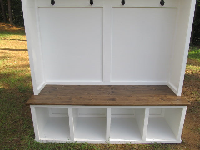 Custom Made Wood Hall Tree with Bench Mudroom Farmhouse Entry Way Furniture